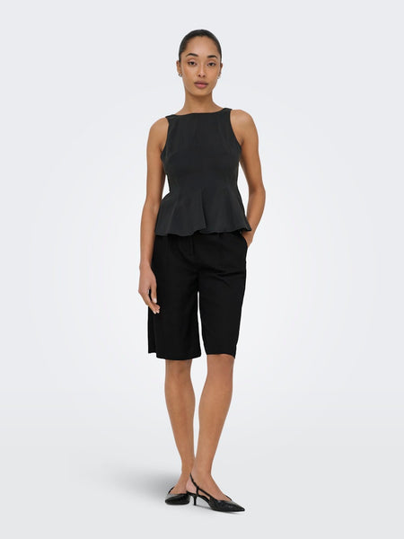 ONLY Linen Blend Bermuda Shorts in Black