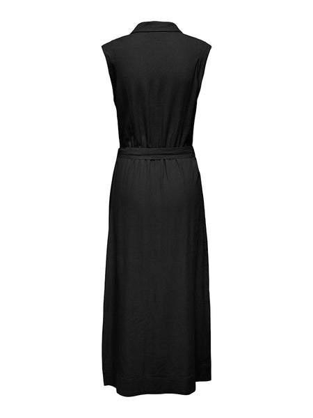 ONLY Long Sleeveless Linen Blend Shirt Dress in Black