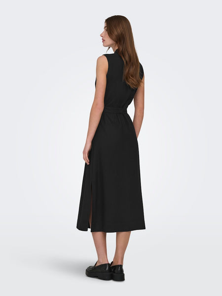 ONLY Long Sleeveless Linen Blend Shirt Dress in Black
