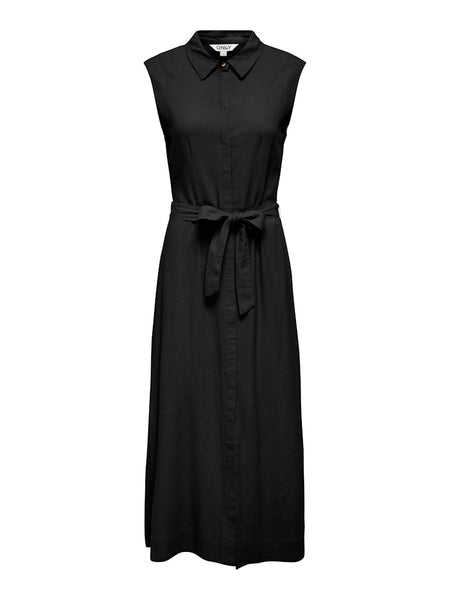 ONLY Long Sleeveless Linen Blend Shirt Dress in Black