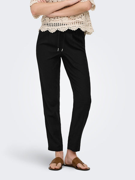 ONLY Linen Blend Straight Leg Trousers in Black