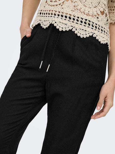ONLY Linen Blend Straight Leg Trousers in Black