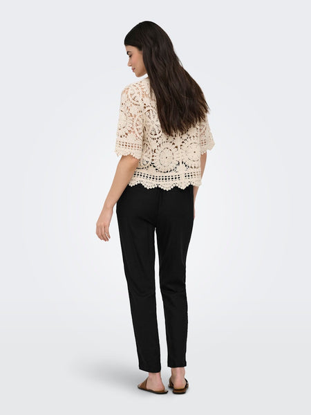ONLY Linen Blend Straight Leg Trousers in Black