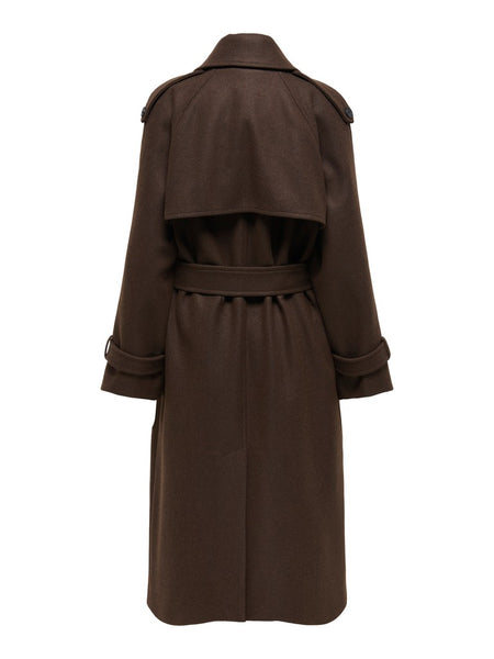 ONLY Long Belt Coat in Chocolate