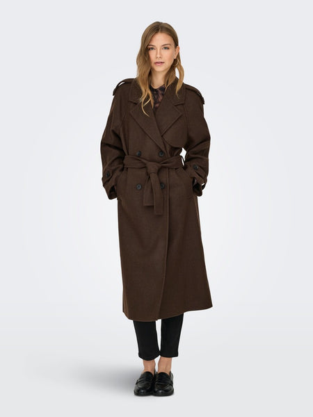 ONLY Long Belt Coat in Chocolate