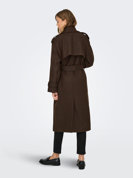 ONLY Long Belt Coat in Chocolate