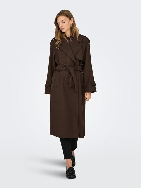 ONLY Long Belt Coat in Chocolate