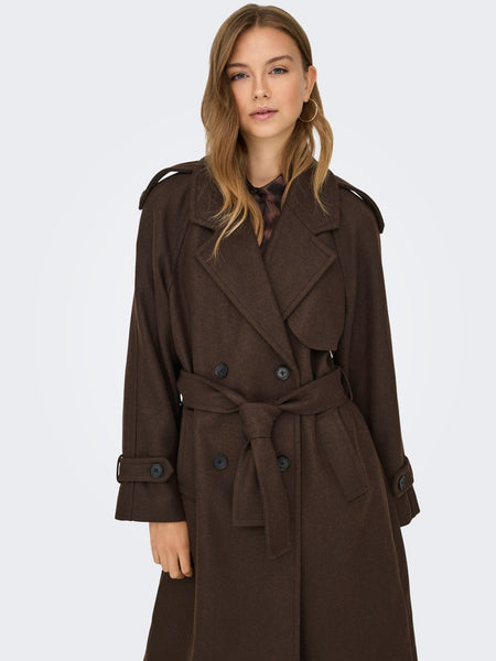 ONLY Long Belt Coat in Chocolate