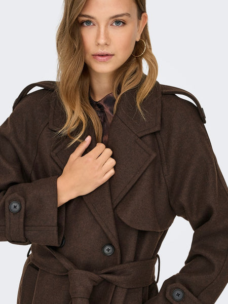 ONLY Long Belt Coat in Chocolate