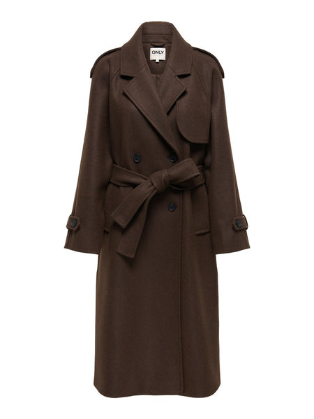 ONLY Long Belt Coat in Chocolate