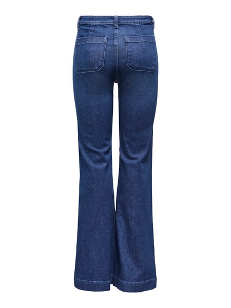 ONLY High Waist Pocket Flared Jeans in Dark Blue