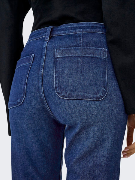 ONLY High Waist Pocket Flared Jeans in Dark Blue