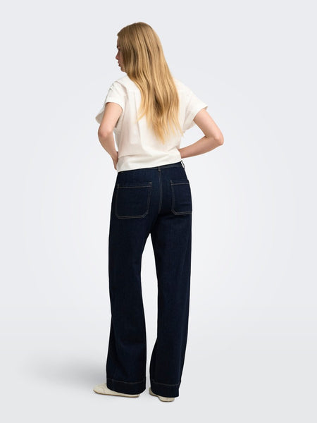 ONLY High Waist Wide Leg Jeans in Dark Blue