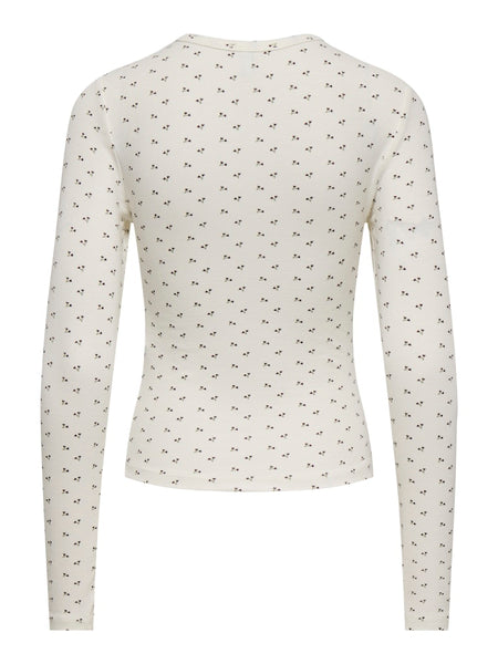 ONLY Flower Print Long Sleeve Top in White
