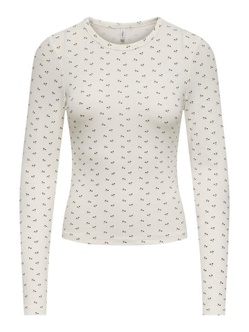 ONLY Flower Print Long Sleeve Top in White