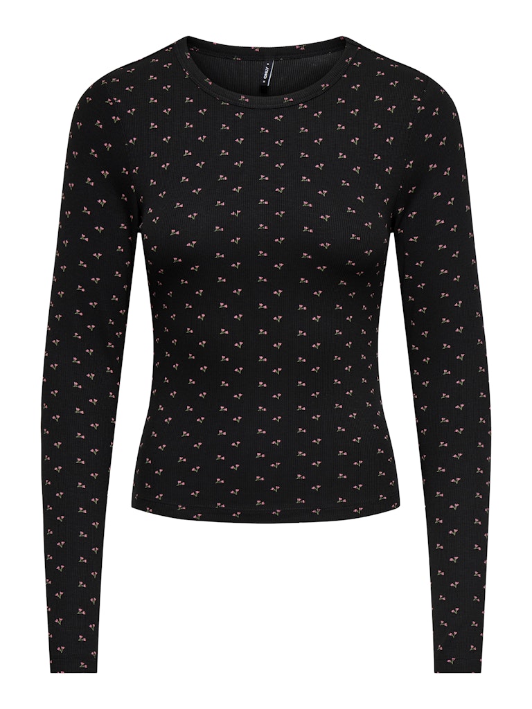 ONLY Flower Print Long Sleeve Top in Black