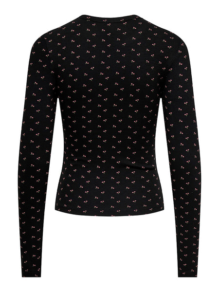 ONLY Flower Print Long Sleeve Top in Black