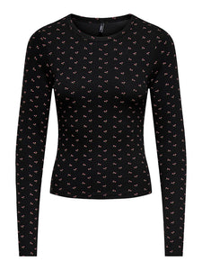 ONLY Flower Print Long Sleeve Top in Black