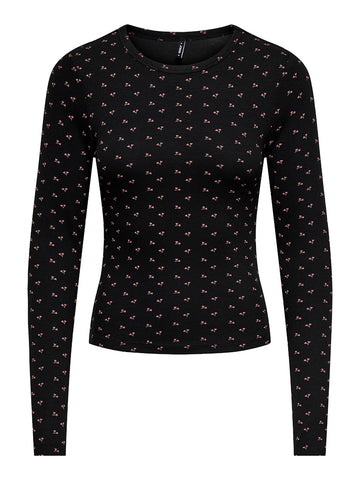 ONLY Flower Print Long Sleeve Top in Black