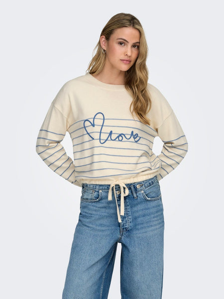 ONLY "Love" Tie Detail Knit Jumper in Cream