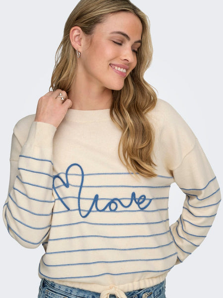 ONLY "Love" Tie Detail Knit Jumper in Cream