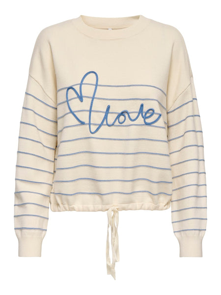 ONLY "Love" Tie Detail Knit Jumper in Cream