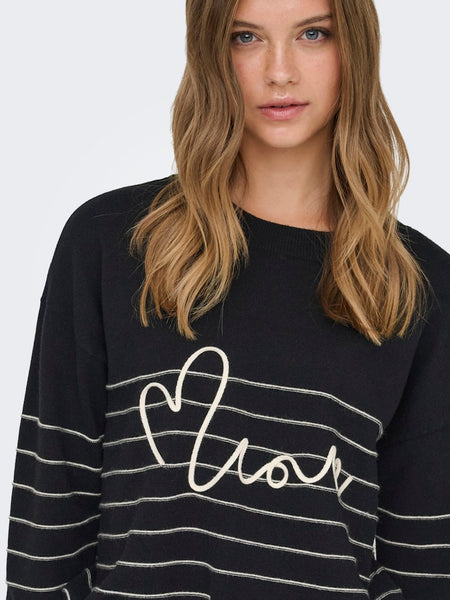 ONLY "Love" Tie Detail Knit Jumper in Black