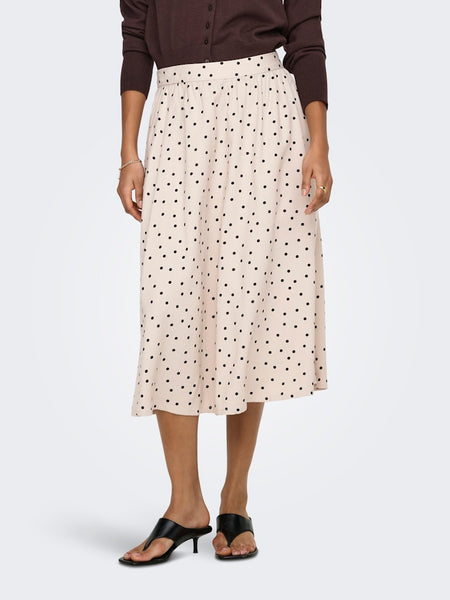 ONLY Polka-Dot Midi Skirt in Beige