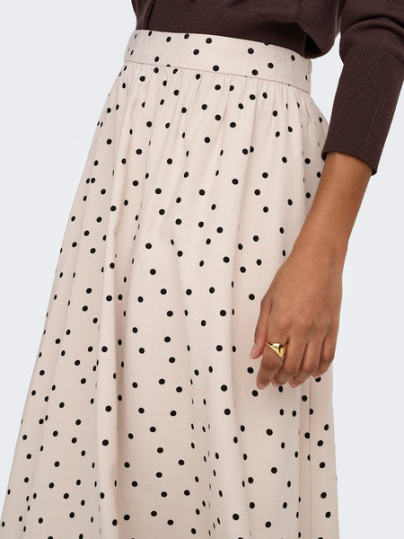 ONLY Polka-Dot Midi Skirt in Beige