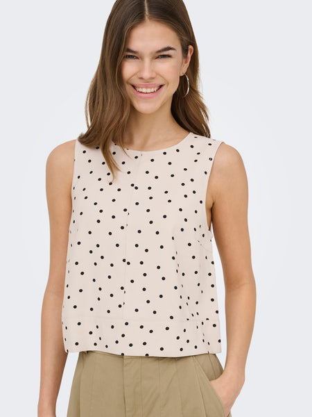ONLY Sleeveless Polka-Dot Top in Beige