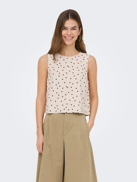 ONLY Sleeveless Polka-Dot Top in Beige