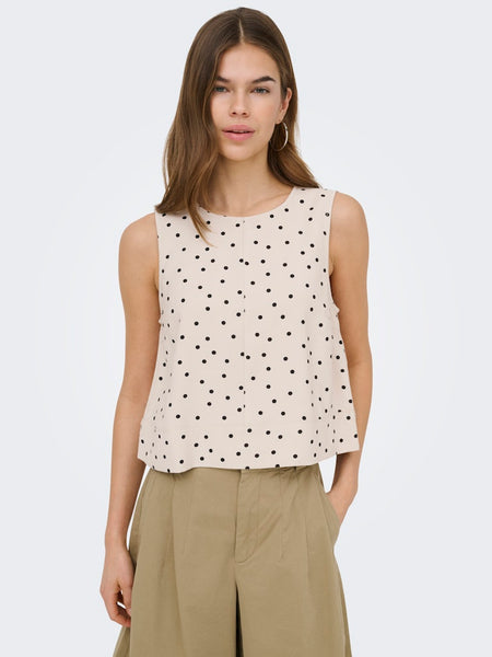 ONLY Sleeveless Polka-Dot Top in Beige