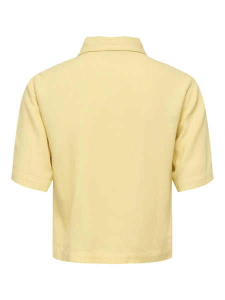 ONLY Linen Blend Short Sleeve Shirt in Yellow