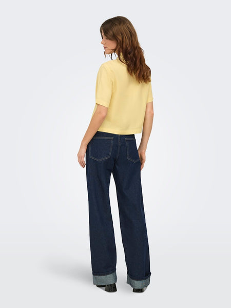 ONLY Linen Blend Short Sleeve Shirt in Yellow