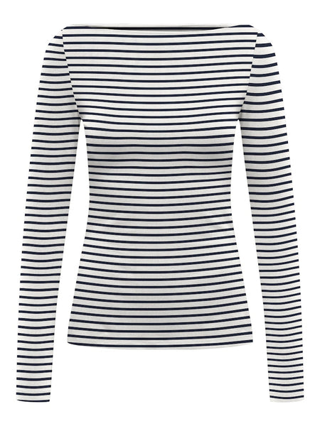 ONLY Striped Boat Neck Top in Navy