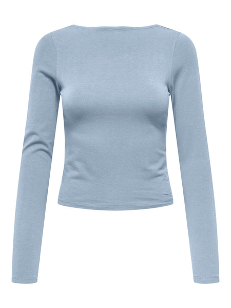 ONLY Long Sleeve Open Back Top in Blue