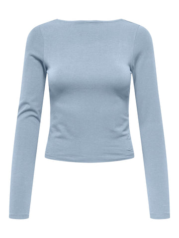 ONLY Long Sleeve Open Back Top in Blue