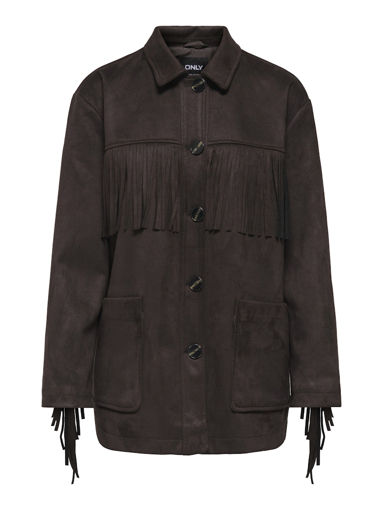 ONLY Faux Suede Fringe Jacket in Brown