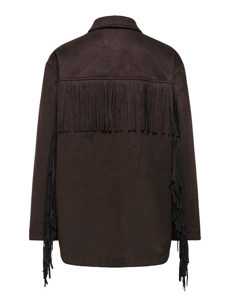 ONLY Faux Suede Fringe Jacket in Brown