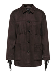 ONLY Faux Suede Fringe Jacket in Brown
