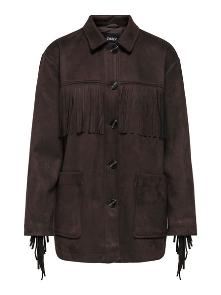 ONLY Faux Suede Fringe Jacket in Brown