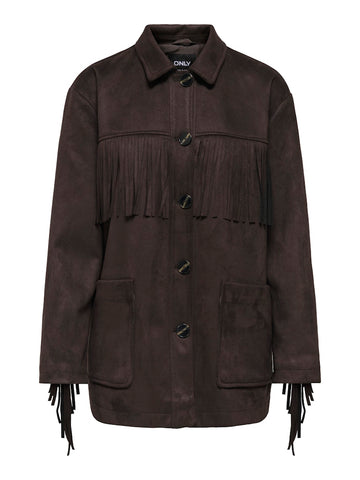 ONLY Faux Suede Fringe Jacket in Brown