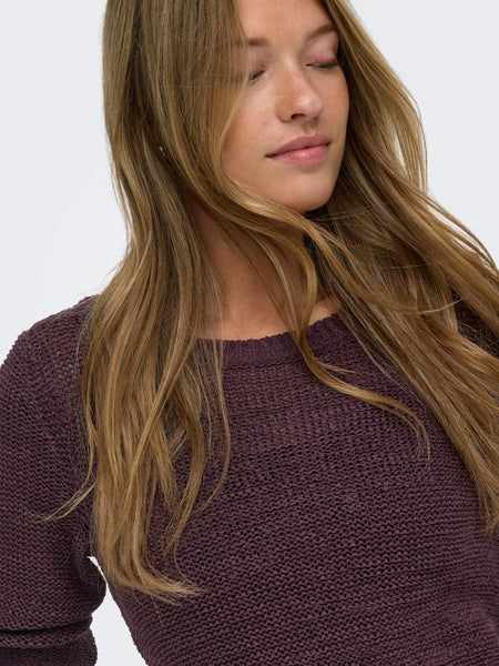 ONLY Long Sleeve Knitted Top in Burgundy