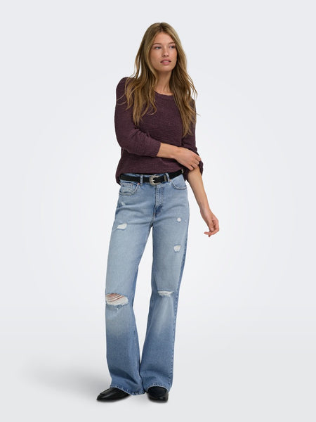 ONLY Long Sleeve Knitted Top in Burgundy