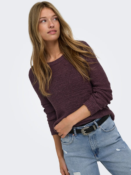 ONLY Long Sleeve Knitted Top in Burgundy
