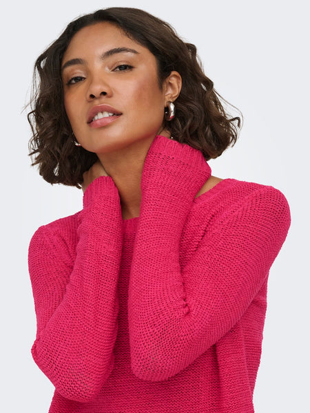 ONLY Long Sleeve Knitted Top in Fuchsia Pink