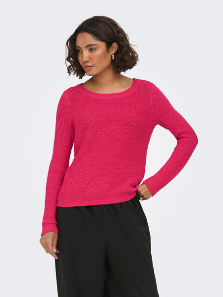 ONLY Long Sleeve Knitted Top in Fuchsia Pink