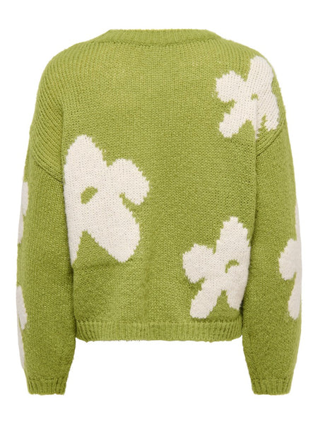 ONLY Flower Print Knit Jumper in Green