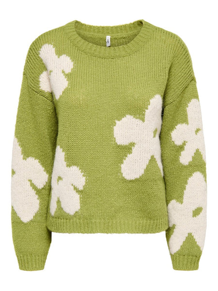 ONLY Flower Print Knit Jumper in Green