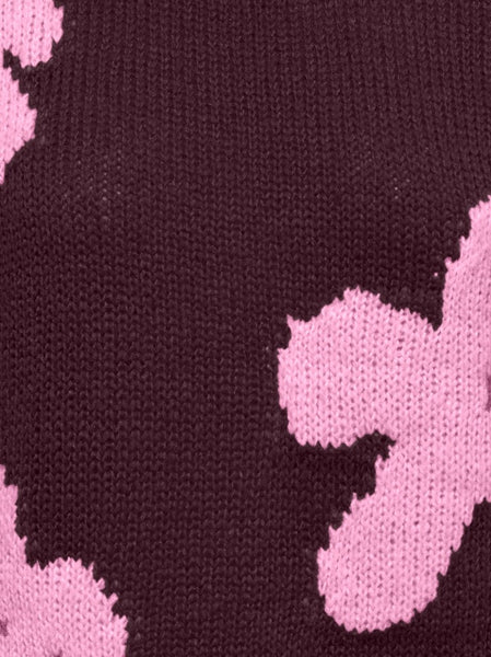 ONLY Flower Print Knit Jumper in Burgundy